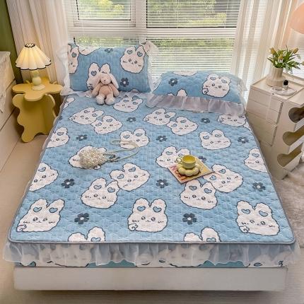 91家纺网 家纺一手货源 找家纺 （总）安哆啦 2022新款绗缝加厚磨毛夹棉花边牛奶绒床笠