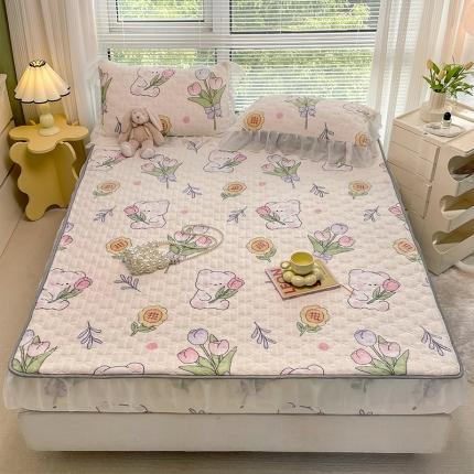 91家纺网 家纺一手货源 找家纺 （总）安哆啦 2022新款绗缝加厚磨毛夹棉花边牛奶绒床笠