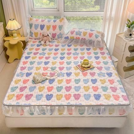 91家纺网 家纺一手货源 找家纺 安哆啦 2022新款绗缝加厚磨毛夹棉花边牛奶绒床笠 心花怒放