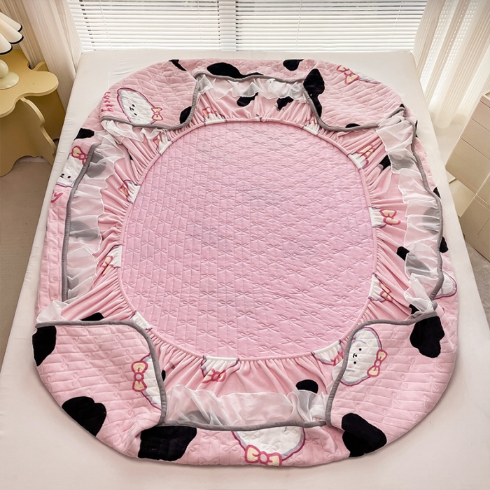 91家纺网 家纺一手货源 找家纺 安哆啦 2022新款绗缝加厚磨毛夹棉花边牛奶绒床笠 豹纹小萌狗