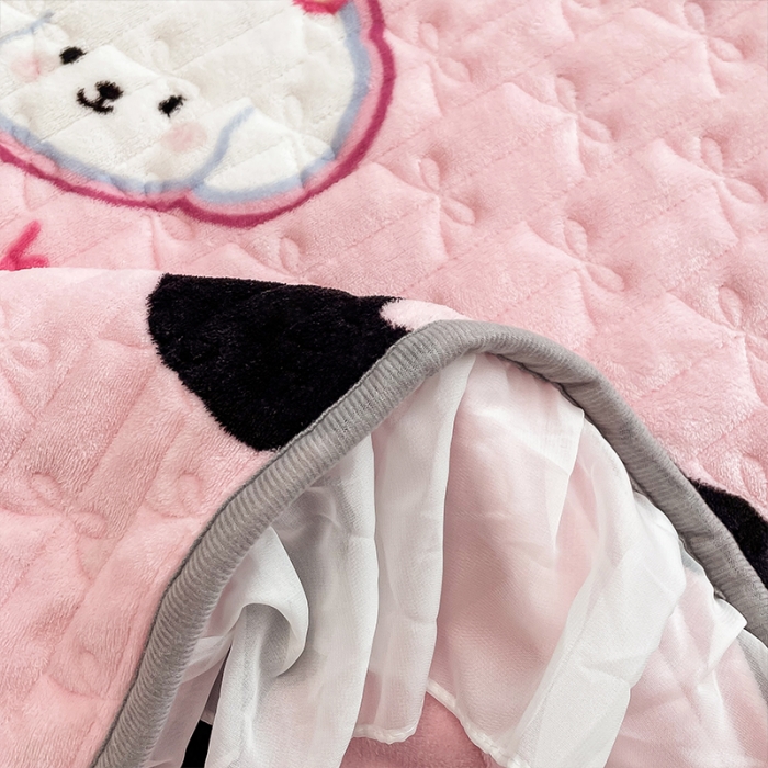 91家纺网 家纺一手货源 找家纺 安哆啦 2022新款绗缝加厚磨毛夹棉花边牛奶绒床笠 豹纹小萌狗