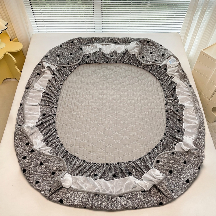 91家纺网 家纺一手货源 找家纺 安哆啦 2022新款绗缝加厚磨毛夹棉花边牛奶绒床笠 黑色大波浪