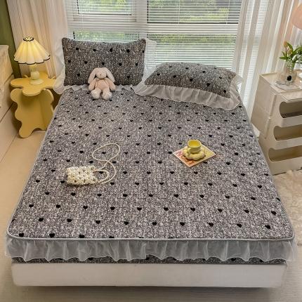 安哆啦 2022新款绗缝加厚磨毛夹棉花边牛奶绒床笠 黑色大波浪