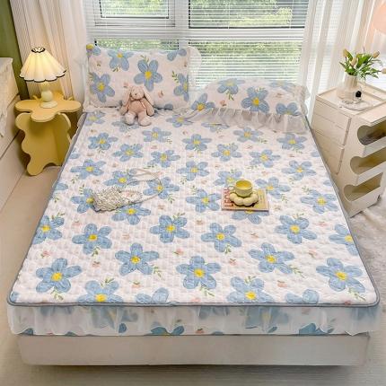 安哆啦 2022新款绗缝加厚磨毛夹棉花边牛奶绒床笠 花园里