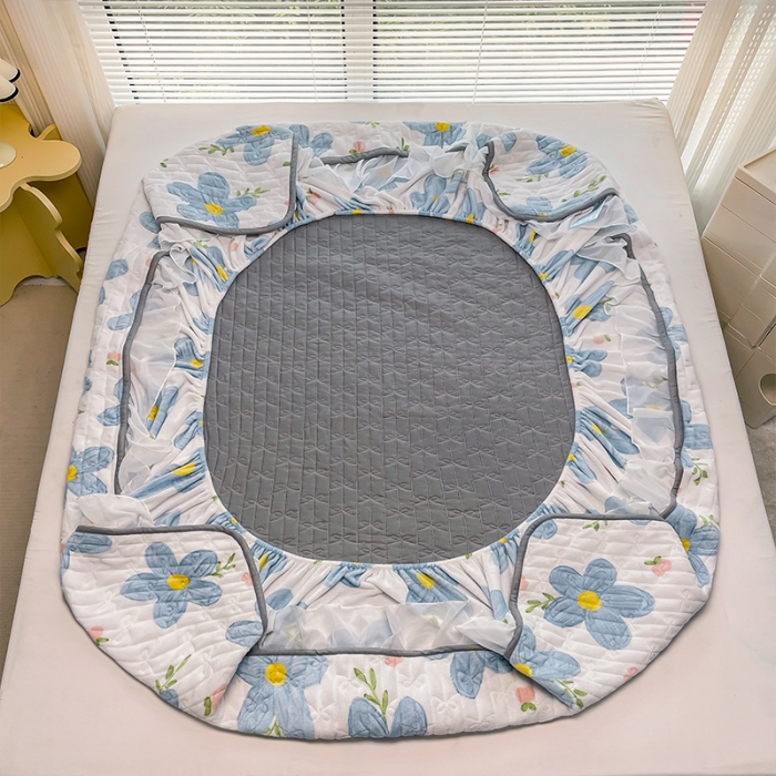 91家纺网 家纺一手货源 找家纺 安哆啦 2022新款绗缝加厚磨毛夹棉花边牛奶绒床笠 花园里