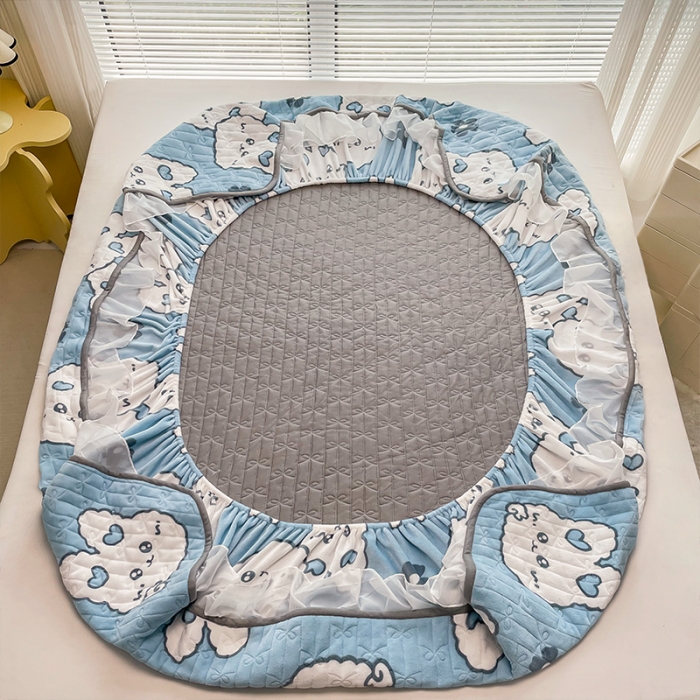 91家纺网 家纺一手货源 找家纺 安哆啦 2022新款绗缝加厚磨毛夹棉花边牛奶绒床笠 萌萌兔