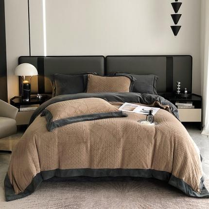 91家纺网 家纺一手货源 找家纺 宜代光年 2023新款230克牛奶绒麦穗水瓶花系列四件套 麦穗-咖