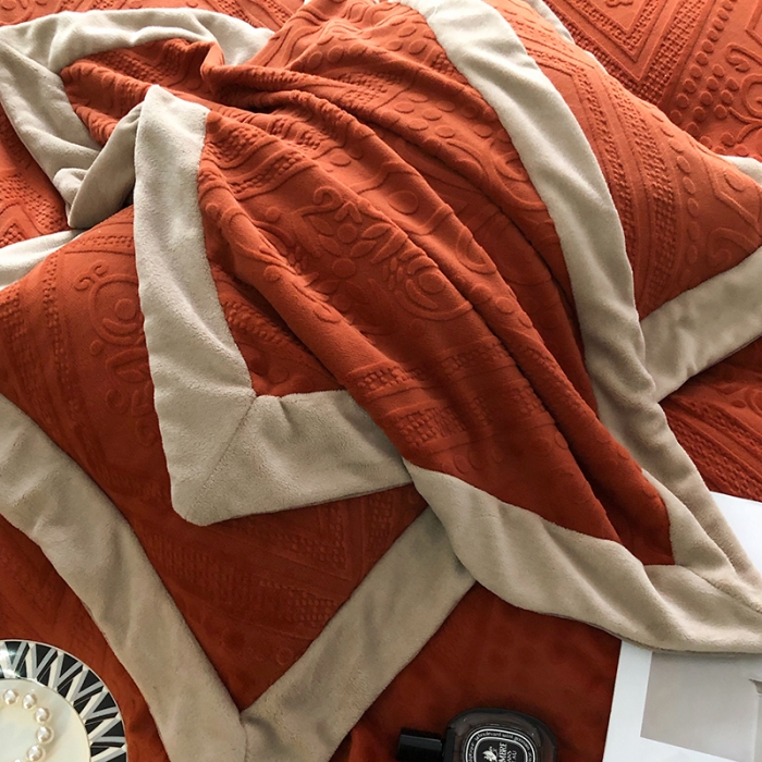 91家纺网 家纺一手货源 找家纺 宜代光年 2023新款230克牛奶绒麦穗水瓶花系列四件套 水平花-橙