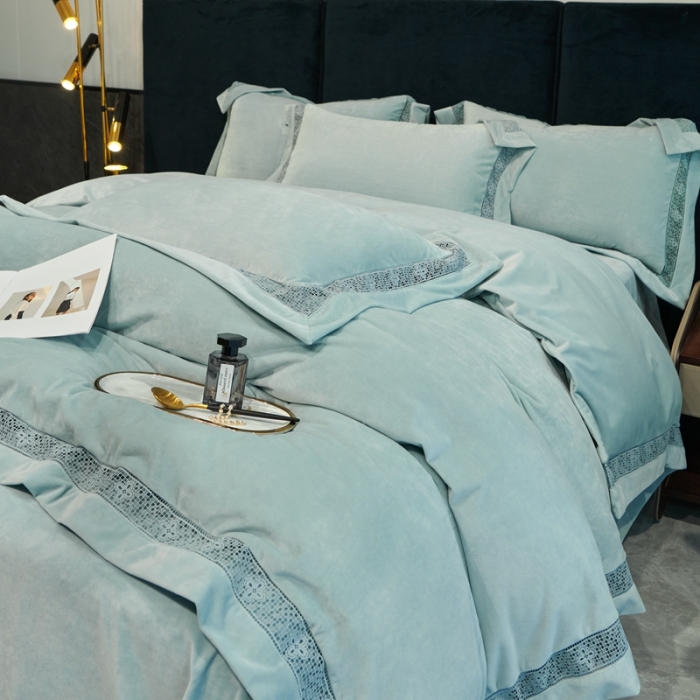 91家纺网 家纺一手货源 找家纺 榻尚 2023新款婴肤绒镂空工艺四件套-柔梦系列  海岛绿