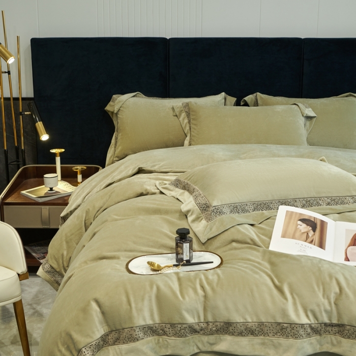 91家纺网 家纺一手货源 找家纺 榻尚 2023新款婴肤绒镂空工艺四件套-柔梦系列 牛油果