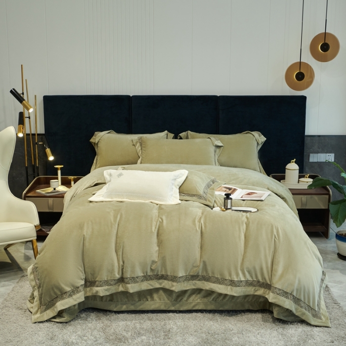 91家纺网 家纺一手货源 找家纺 榻尚 2023新款婴肤绒镂空工艺四件套-柔梦系列 牛油果