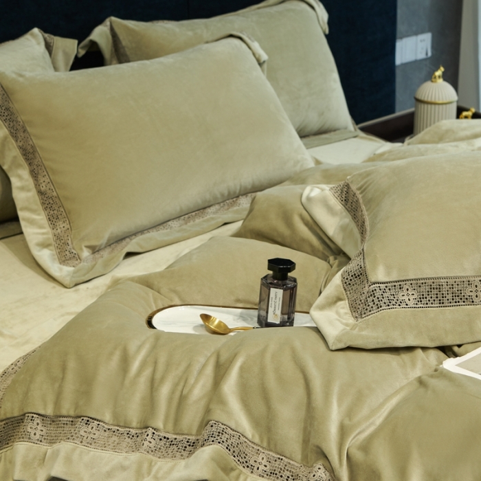 91家纺网 家纺一手货源 找家纺 榻尚 2023新款婴肤绒镂空工艺四件套-柔梦系列 牛油果