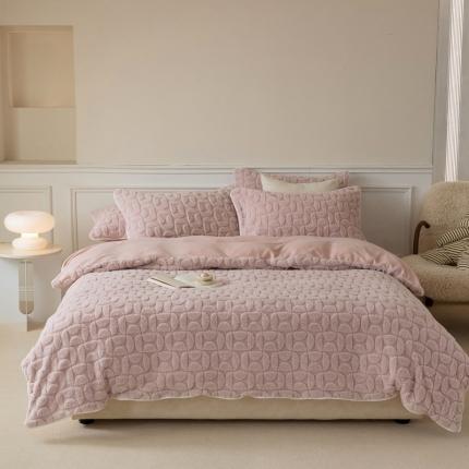 91家纺网 家纺一手货源 找家纺 源启生活 2022冬季新款提花牛奶绒四件套（会员-10） 弦月粉