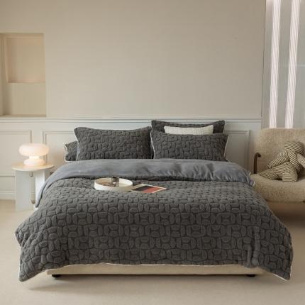 91家纺网 家纺一手货源 找家纺 源启生活 2022冬季新款提花牛奶绒四件套（会员-10） 弦月灰