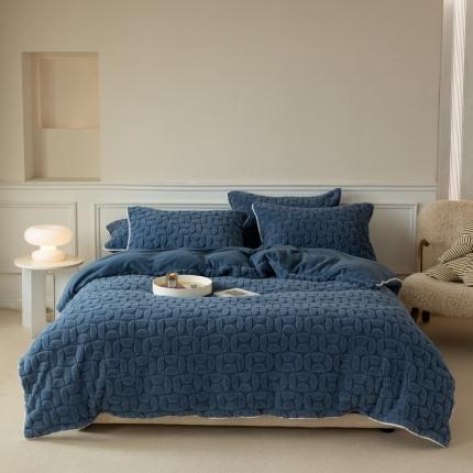 91家纺网 家纺一手货源 找家纺 源启生活 2022冬季新款提花牛奶绒四件套（会员-10） 弦月蓝