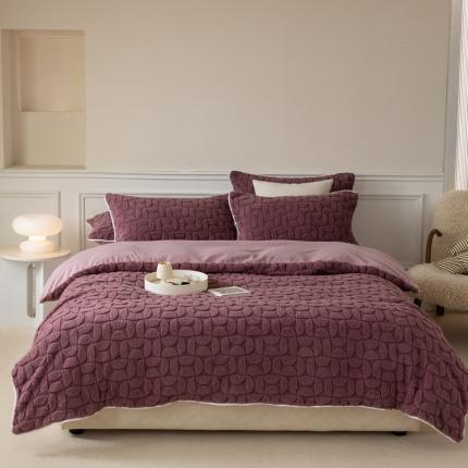 91家纺网 家纺一手货源 找家纺 源启生活 2022冬季新款提花牛奶绒四件套（会员-10） 弦月紫