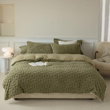 91家纺网 家纺一手货源 找家纺 源启生活 2022冬季新款提花牛奶绒四件套（会员-10） 弦月绿