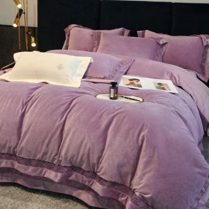 榻尚 2023新高克重牛奶兔绒婴肤绒镂空工艺四件套-柔梦