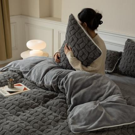 源启生活 2022冬季新款提花牛奶绒四件套（会员-10） 弦月灰