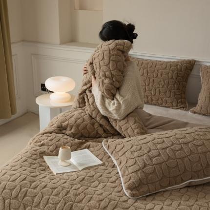 源启生活 2022冬季新款提花牛奶绒四件套（会员-10） 弦月咖