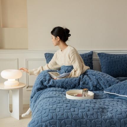 源启生活 2022冬季新款提花牛奶绒四件套（会员-10） 弦月蓝