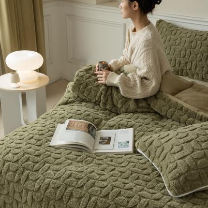 源启生活 2022冬季新款提花牛奶绒四件套（会员-10） 弦月绿