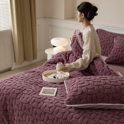 源启生活 2022冬季新款提花牛奶绒四件套（会员-10） 弦月紫