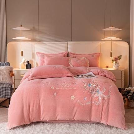 91家纺网 家纺一手货源 找家纺 （总）宅家居 2023新款蒂娜系列加厚牛奶绒刺绣四件套