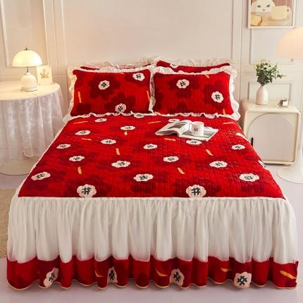 （总）宜凡 2022新款A类牛奶绒印花床裙三件套