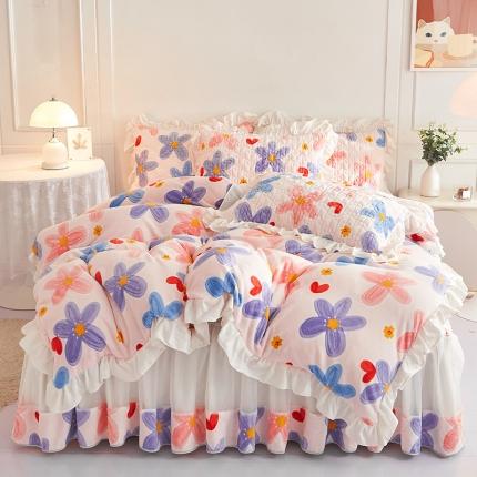 91家纺网 家纺一手货源 找家纺 （总）宜凡2022新款A类牛奶绒印花床裙四件套