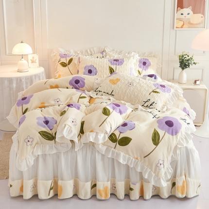 91家纺网 家纺一手货源 找家纺 （总）宜凡2022新款A类牛奶绒印花床裙四件套