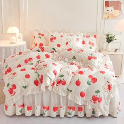 91家纺网 家纺一手货源 找家纺 （总）宜凡2022新款A类牛奶绒印花床裙四件套