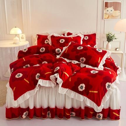 91家纺网 家纺一手货源 找家纺 宜凡2022新款A类牛奶绒印花床裙四件套 春华之恋