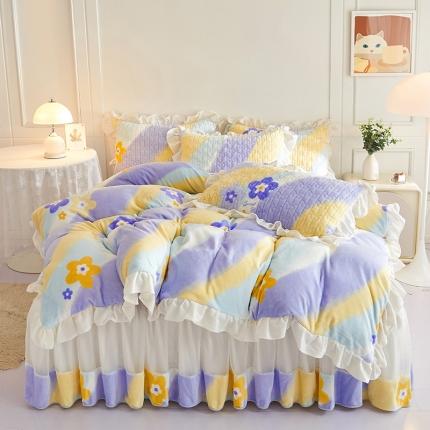 宜凡2022新款A类牛奶绒印花床裙四件套 花蜜甜心