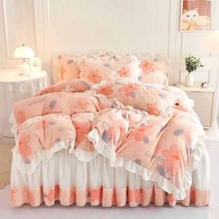 91家纺网 家纺一手货源 找家纺 宜凡2022新款A类牛奶绒印花床裙四件套 花期如梦