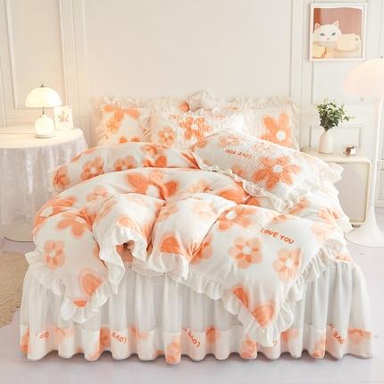 宜凡2022新款A类牛奶绒印花床裙四件套 陌颜花恋