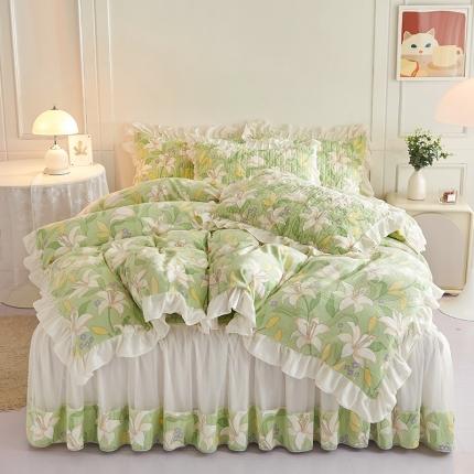 宜凡2022新款A类牛奶绒印花床裙四件套 栀子花开