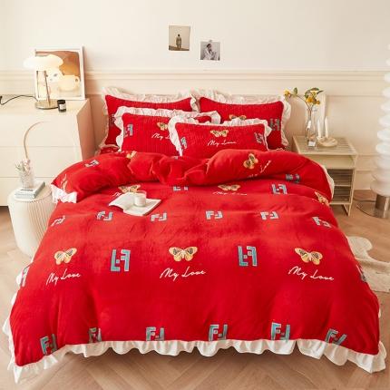 91家纺网 家纺一手货源 找家纺 （总）宜凡  2022新款牛奶绒A类印花床笠四件套