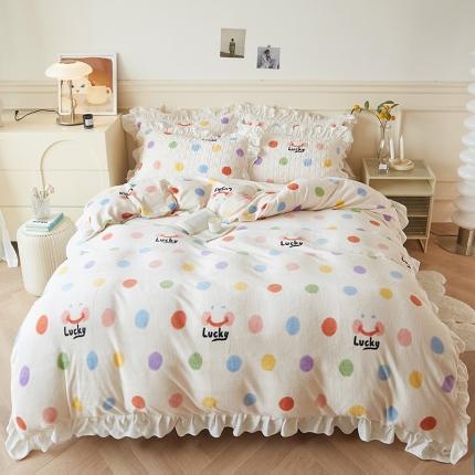 宜凡  2022新款牛奶绒A类印花床笠四件套 彩色波点