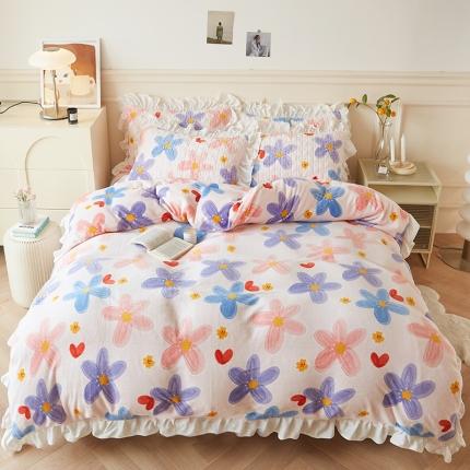 宜凡  2022新款牛奶绒A类印花床笠四件套 花漾