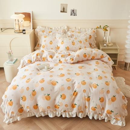 宜凡  2022新款牛奶绒A类印花床笠四件套 小蜜桔