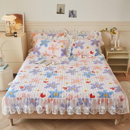 91家纺网 家纺一手货源 找家纺 宜凡2022新款牛奶绒A类印花床笠三件套 花漾