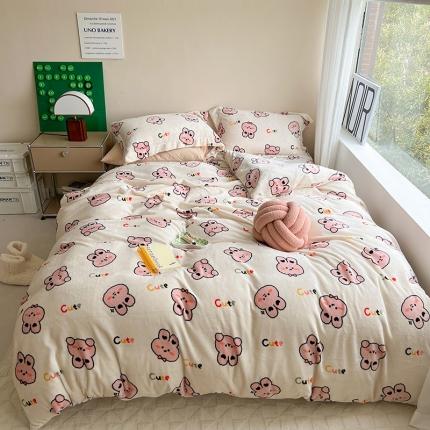 91家纺网 家纺一手货源 找家纺 顾里 2022新款ins少女保暖牛奶绒套件 可爱小兔