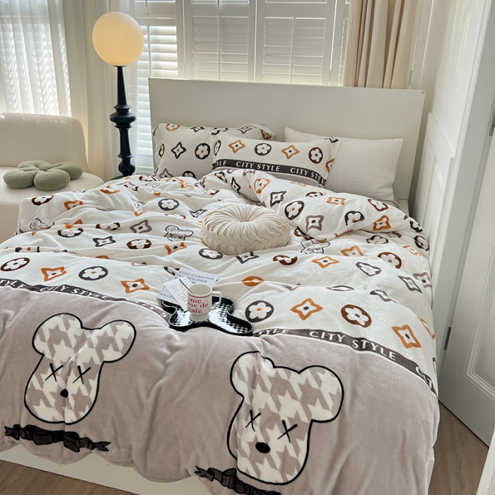 91家纺网 家纺一手货源 找家纺 顾里 2022新款ins少女保暖牛奶绒套件 潮熊