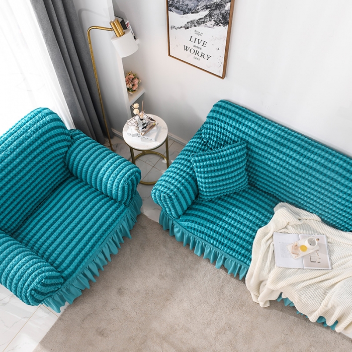 91家纺网 家纺一手货源 找家纺 （总）共鸣 2022新款泡泡纱系列裙摆款组合沙发套