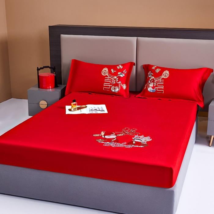 91家纺网 家纺一手货源 找家纺 （总）2025新款新疆长绒棉刺绣婚庆床笠三件套