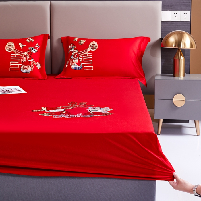 91家纺网 家纺一手货源 找家纺 （总）2025新款新疆长绒棉刺绣婚庆床笠三件套