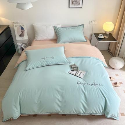 艾莱 2022新款A类新疆长绒棉加厚磨毛四件套-实拍图 瑞秋-冰海蓝