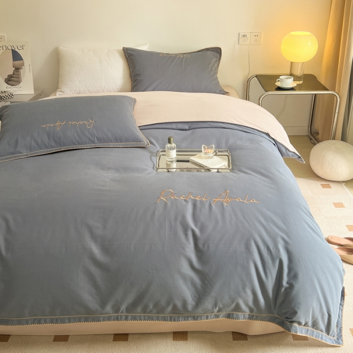 91家纺网 家纺一手货源 找家纺 艾莱 2022新款A类新疆长绒棉加厚磨毛四件套-实拍图 瑞秋-贵族蓝