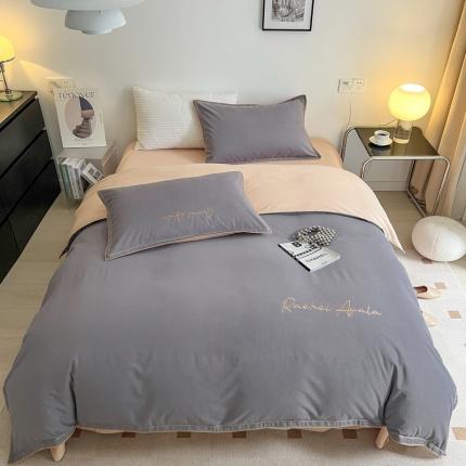 艾莱 2022新款A类新疆长绒棉加厚磨毛四件套-实拍图 瑞秋-蓝莓灰